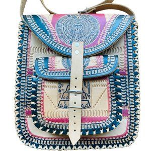 Hand Tooled Leather Bag Crossbody Western Aztec Native American Boho Hippie Big